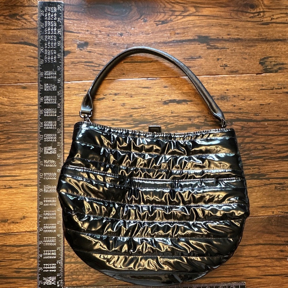 Think Royln Black Quilted Crescent Shoulder Bag - Top Handle, Magnetic